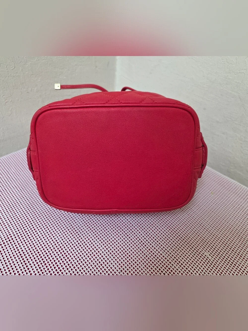 MCM Red Drawstring Bucket Quilted Handbag Satchel AUTHENTIC